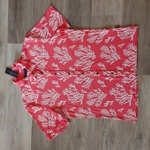Margaritaville Coral Reef Print Button-Down Shirt - Coral & White